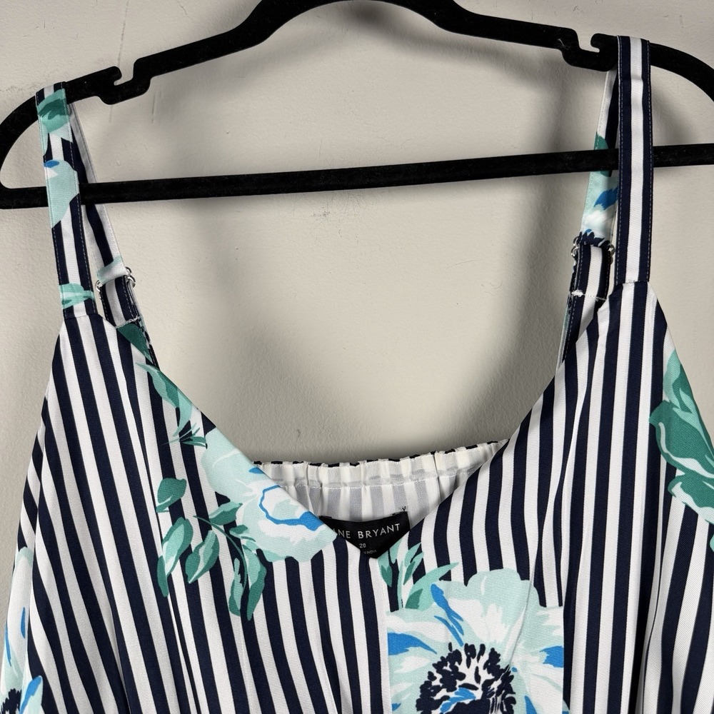 LANE BRYANT NAVY FLORAL STRIPE SZ 20 V-NECK RUCHED WAIST MAXI DRESS Floral - Picture 6 of 16